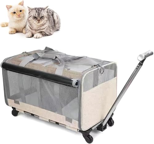 Rollender Katzentransporter Mit Rädern Für 2 Katzen, Doppelter Katzentransporter Mit Rädern, Faltbarer Haustierträger Mit Zwei Fächern Für 2 Kleine Katzen Und Hunde Reisen/wan, Khaki Rollender Katzentransporter Mit Rädern Für 2 Katzen, Doppelter Katzentransporter Mit Rädern, Faltbarer Haustierträger Mit Zwei Fächern Für 2 Kleine Katzen Und Hunde Reisen/wan, Khaki von Generic