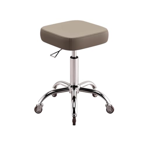 Rollhocker Höhenverstellbar 40-58cm Square Stuhl mit Rollen 360° Drehhocker Hocker für Kosmetikstudios, Friseursalons, Büros, Praxen(Khaki) von Generic