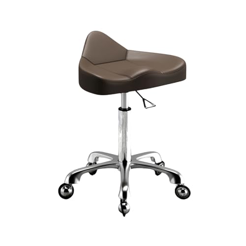 Rollhocker Höhenverstellbar 42-59cm Arbeitshocker 360° Drehhocker mit Leise Rollen, Metallbasis für Salon, Büro, Zuhause, Bis 150kg(Brown) von Generic