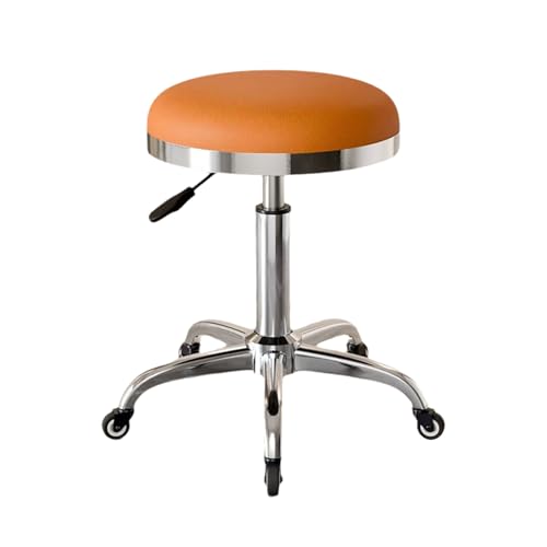 Rollhocker Höhenverstellbar 45-56cm Werkstatt Bürohocker Ergonomisch Stuhl mit Rollen 360° Drehhocker Hocker für Salon Spa und Haushalt(Orange) von Generic