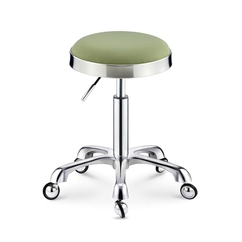 Rollhocker Höhenverstellbar 45–58cm 360° Drehbar PU-Leder Sitzpolster, Bürohocker Ergonomisch Bis 200kg für Salon, Tattoo, Massage, Büro(Green) von Generic