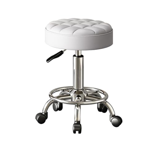 Rollhocker mit Rollen Höhenverstellbarer 42-51CM Drehhocker PU-Leder Sitz, Kosmetikstuhl für Schreibtisch, Salon, Spa, Tattoo, Büro(Light Gray) von Generic