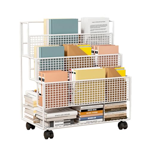 Rolling Book Cart mit Rädern 4 Tier Mobile Storage Rack Organizer für Office -Dateien Klassenzimmerbibliothek unter Schreibtisch Küchentrolley weiß 55 * 21 * 40cm von Generic