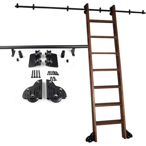 Rollleiter-Hardware, 100/200/300/400 cm Bibliotheks-Schiebeleiter-Hardware-Kit mit Bodenrollen, 3,3 bis 13 Fuß runde Schiene (ohne Leiter), mobile Leiterschiene, for Zuhause/Innenbereich/Dachboden(1m) von Generic