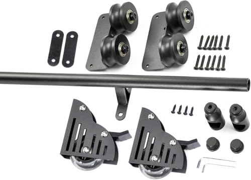 Rollleiter Hardware Library Schiebeleiter Hardware Kit (Keine Leiter) Mit Bodenrolle, Schwarzes Metall Stahl Rundrohr Schiene/schiene, 6.6ft/200cm Track Kit von Generic
