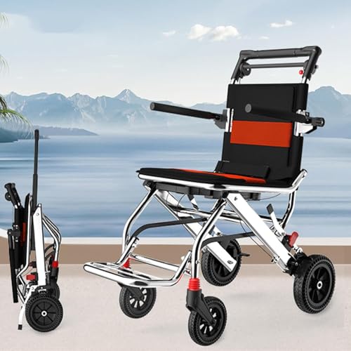 Rollstühle Falten Leicht Für Erwachsene Super Leicht Faltbar Antrieb Rollstuhl Tragbarer Aluminiumtransport Stuhl Boarding Reisen Leichter Klapprollstuhl, C von Generic