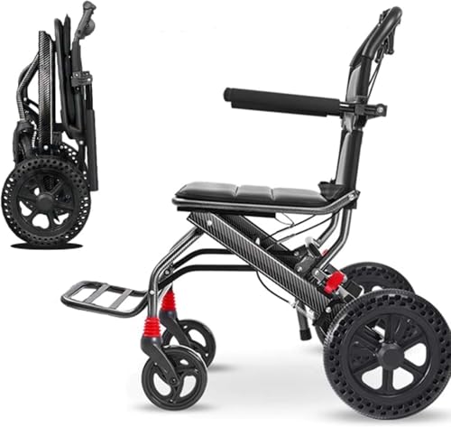Rollstühle Falten Leicht Für Erwachsene Super Leicht Faltbar Antrieb Rollstuhl Tragbarer Aluminiumtransport Stuhl Boarding Reisen Leichter Klapprollstuhl, F von Generic