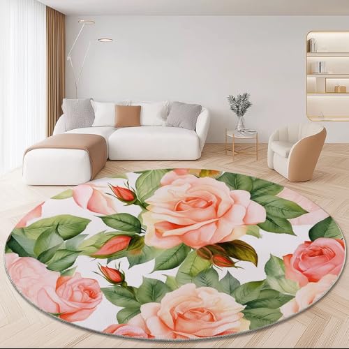 Romantisch Rund Teppich 150 cm Rose Knospen Grüne Blätter Teppiche Plüsch Flauschig Weich Teppich Waschbar Modern Wohnzimmer Schlafzimmer Kinderzimmer Dekorative Küche Fußmatte Rosa Romantisch Rund Teppich 150 cm Rose Knospen Grüne Blätter Teppiche Plüsch Flauschig Weich Teppich Waschbar Modern Wohnzimmer Schlafzimmer Kinderzimmer Dekorative Küche Fußmatte Rosa von Generic