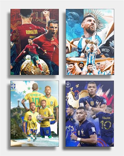 Ronaldo Poster, Football Superstar Messi, Neymar and Mbappe Poster Set of 4 Set Messi Poster Kunstdruck-Poster, Sport-Promi-Poster, Für Wohnzimmer, Raumdekoration (ungerahmt) (2022, 30X45 Cm) von Generic