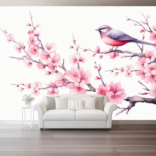 Rosa Blumen Vögel Fototapete 400 x 280 cm, Orientalisch Wandbild Fototapete für Wohnzimmer Schlafzimmer Wandtapete Vlies Tapete UV-Beständig Montagefertig Rosa Blumen Vögel Fototapete 400 x 280 cm, Orientalisch Wandbild Fototapete für Wohnzimmer Schlafzimmer Wandtapete Vlies Tapete UV-Beständig Montagefertig von Generic