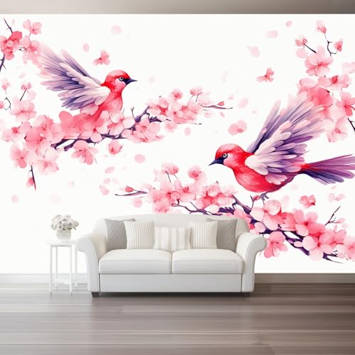 Rosa Blumen Vögel Fototapete 400 x 280 cm, Traditionelle Pflanzen Wandbild Fototapete für Wohnzimmer Schlafzimmer Wandtapete Vlies Tapete UV-Beständig Montagefertig Rosa Blumen Vögel Fototapete 400 x 280 cm, Traditionelle Pflanzen Wandbild Fototapete für Wohnzimmer Schlafzimmer Wandtapete Vlies Tapete UV-Beständig Montagefertig von Generic