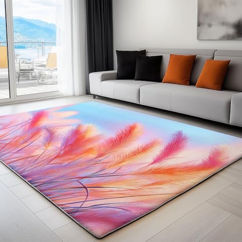 Rosa Kurzflor Teppich, Anti-Rutsch-Unterseite, Waschbare Teppiche 160 x 220 cm, Natur Elegant Gras Gedrucktes Muster Wurfteppich für Wohnzimmer und Schlafzimmer Rosa Kurzflor Teppich, Anti-Rutsch-Unterseite, Waschbare Teppiche 160 x 220 cm, Natur Elegant Gras Gedrucktes Muster Wurfteppich für Wohnzimmer und Schlafzimmer von Generic