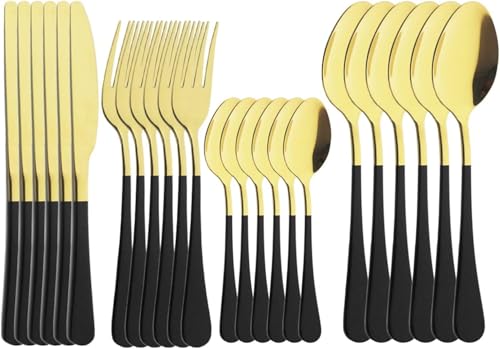 Rosa Silber Spiegel Besteck Set 24-teiliges Besteck Besteck Gabel Messer Löffel Edelstahl Besteck Geschirr Set, Black,Gold,Silver von Generic