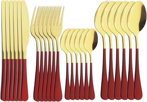 Rosa Silber Spiegel Besteck Set 24-teiliges Besteck Besteck Gabel Messer Löffel Edelstahl Besteck Geschirr Set, Red Gold von Generic