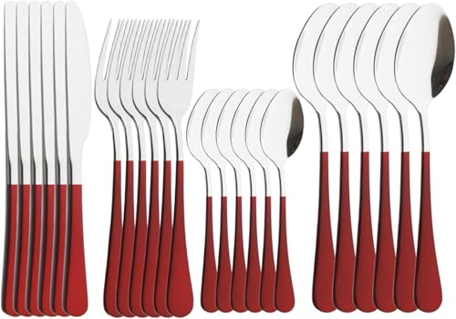 Rosa Silber Spiegel Besteck Set 24-teiliges Besteck Besteck Gabel Messer Löffel Edelstahl Besteck Geschirr Set, Red Silver von Generic