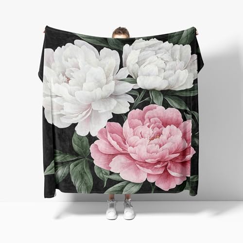 Rosa Und WeißE PfingstrosenblüTen Kuscheldecke Flauschige Couch Decke XXL 180x220 cm Schwarz Fleecedecke, Warmer Tagesdecke - Leichte Decken für Sofa Bett, Winter Weiche Decke Für Kinder Erwachsene Rosa Und WeißE PfingstrosenblüTen Kuscheldecke Flauschige Couch Decke XXL 180x220 cm Schwarz Fleecedecke, Warmer Tagesdecke - Leichte Decken für Sofa Bett, Winter Weiche Decke Für Kinder Erwachsene von Generic