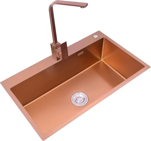 Rose Gold Spüle Edelstahl Single Bowl Waschbecken Große Arbeitsplatte Single Waschbecken Mit Quadratischem Wasserhahn 21cm Tiefe Handgefertigte Küchenspüle R10° Abgewinke, Rose Gold, 75 * 45 * 21cm Rose Gold Spüle Edelstahl Single Bowl Waschbecken Große Arbeitsplatte Single Waschbecken Mit Quadratischem Wasserhahn 21cm Tiefe Handgefertigte Küchenspüle R10° Abgewinke, Rose Gold, 75 * 45 * 21cm von Generic