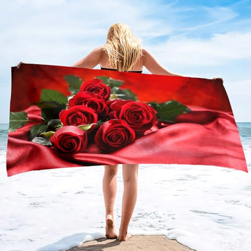 Rose Mikrofaser Strandtuch 200x200, 3D Rote Blumen Badetuch Groß Handtücher, Strandhandtuch SchnellTrocknend Badehandtuch, Saunatuch, Handtuch, Damen, Herren, Strandtücher, Badetücher X525 von Generic