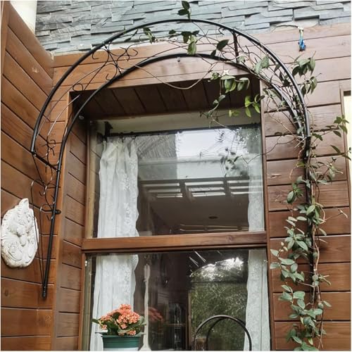 Rosenbogen-spalier - Garten-pergola-torbogen Aus Metall Für Türen Und Eingänge, Wandmontiertes Halbkreisförmiges Design, Black, 100 x 21 x 105cm Rosenbogen-spalier - Garten-pergola-torbogen Aus Metall Für Türen Und Eingänge, Wandmontiertes Halbkreisförmiges Design, Black, 100 x 21 x 105cm von Generic