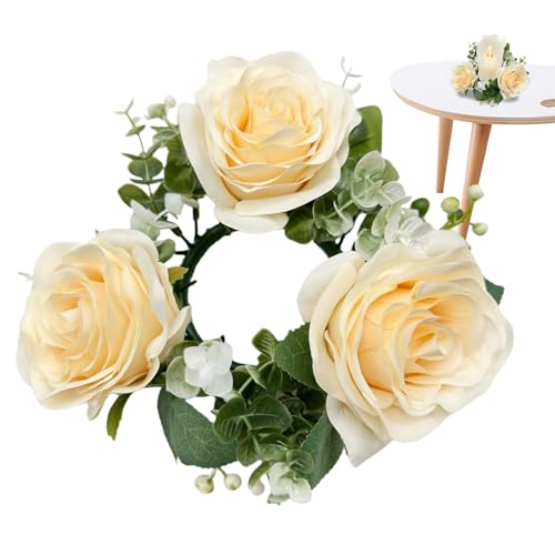 Rosenkerzenringe, künstliche Blumen Kerze, Faux Bloom Säule Wrap | Handgefertigter Blumenring mit rustikalem Charme und Event Dekoration Gebrauch, Kerzenringe für Tische Hochzeitsurlaub Home Dec von Generic