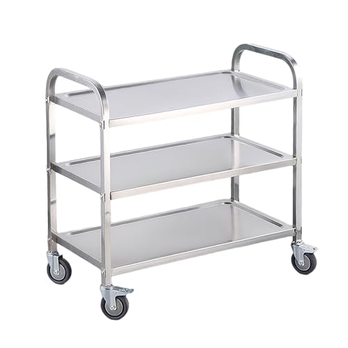 Rostsicherer Edelstahl Trolley Heavy Duty 3 Tier Küchen Utility Cart kommerzielle Mobile Multi -funktionale Servierwagen extra groß 3-Layer 85 * 45 * 88cm von Generic