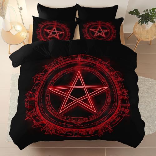 Rot Bettwäsche Fantasie Rune Pentagramm Bedruckter Thema Bettbezug, Für Paar Teen Weiche Tagesdeck 135 x 200 cm Bettwäsche-Set mit 2 Kissenbezug 80 x 80 cm von Generic