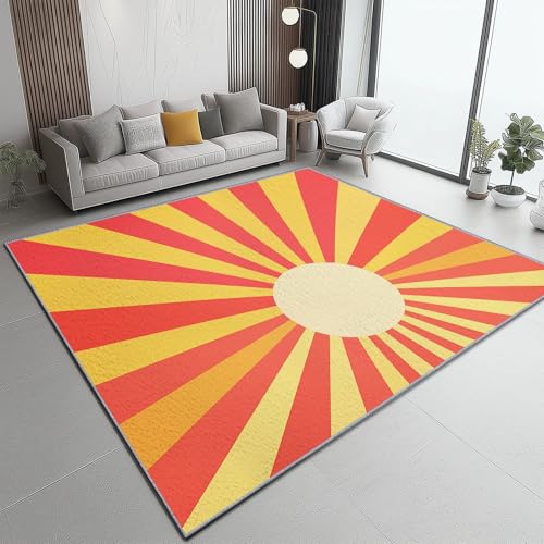 Rot Gelb Flanell Deko Teppiche, Retro Posterstil Kreise Linien Bedruckter Teppich - 120 x 180 cm Teppich für Schlafzimmer, Fußmatte für den Innenbereich - für Schlafzimmer & Wohnzimmer von Generic