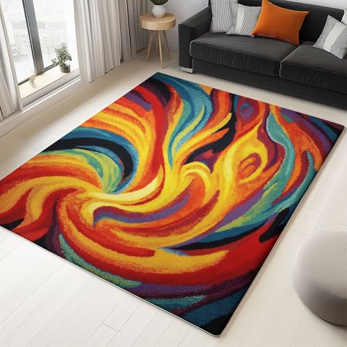 Rot Gelb Flanell Teppich 140 x 200 cm rutschfest Pflegeleicht, Fantasie Illustration Linien Teppiche für Wohnzimmer Flur Küche, Dekorativ Teppich Weich Langlebig Schmutzabweisend Rot Gelb Flanell Teppich 140 x 200 cm rutschfest Pflegeleicht, Fantasie Illustration Linien Teppiche für Wohnzimmer Flur Küche, Dekorativ Teppich Weich Langlebig Schmutzabweisend von Generic