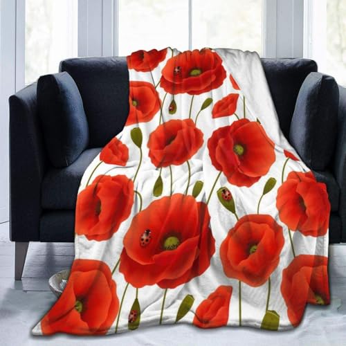 Rot Mohnblume Kuscheldecke Flauschig Decke 220x240cm, 3D Rot Mohnblume Fleecedecke Weich Sofadecke Warm Bettdecke Decken Wohndecke Tagesdecke Sofaüberwurf Schlafdecke Couchdecke Bettüberwurf,A675 von Generic