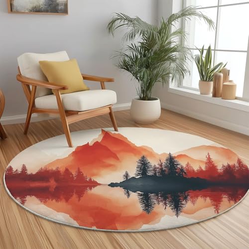 Rot Teppich Rund 120 cm Natur Berge See Moderner rutschfest Teppiche Runder Waschbar Rund Teppiche Kurzflor Weich Runder Teppich for Wohnzimmer Schlafzimmer Kinderzimmer Rot Teppich Rund 120 cm Natur Berge See Moderner rutschfest Teppiche Runder Waschbar Rund Teppiche Kurzflor Weich Runder Teppich for Wohnzimmer Schlafzimmer Kinderzimmer von Generic