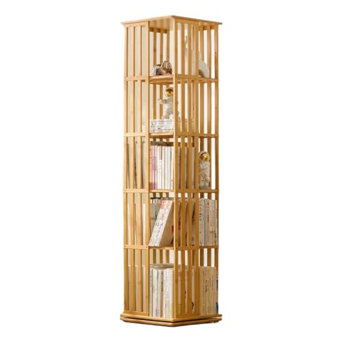 Rotating Bookcase with 5/6 Levels Bamboo with 360° Display Floor Standing Storage Shelf for Use in Bedroom Living Room Study and Office(Natural,37 * 37 * 149cm) von Generic