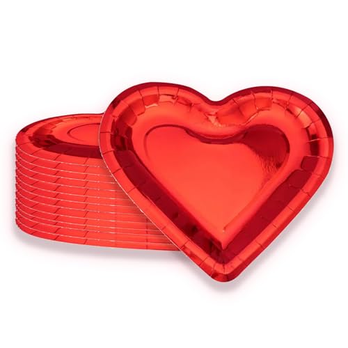 Rote Einweg-Pappteller, rote herzförmige Einwegteller, dekoratives Geschirr, herzförmige Teller für Valentinstag, Date, Geburtstag, Versammlung, Party, 20 Stück von Generic
