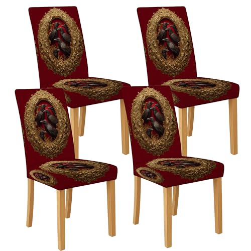 Rote kunstvolle Stuhlhussen für Esszimmerstühle, dehnbar und waschbar, Spandex-Sitzschoner, elegante dekorative Schonbezüge für Zuhause, Küche, Esszimmer, 4 Stück von Generic