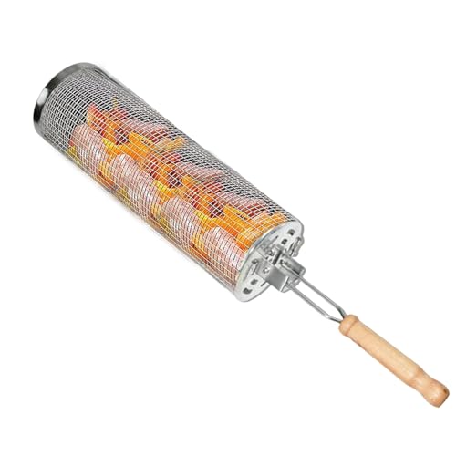Rotierender Grillkorb - Netzrohr für Grill | Grillkorb | Rollrost für und Reinigungsbürste Hitzebeständig Camping im Freien von Generic