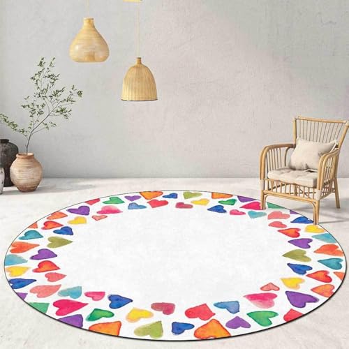 Roud Teppich Moder Casual Area Teppich Süßes Mädchen Weißes Herz Livig Diig Zimmer Outdoor Teppich Machie Waschbar Had Leicht Zu Reinigen, White, ø 110 cm Roud Teppich Moder Casual Area Teppich Süßes Mädchen Weißes Herz Livig Diig Zimmer Outdoor Teppich Machie Waschbar Had Leicht Zu Reinigen, White, ø 110 cm von Generic