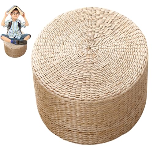 Round Pouf Ottomane, 16x16x12 natürlicher geflochtener Pouf -Ottoman ausgestopft, bequemer Kleiner Fußruhe von Generic