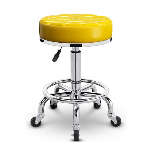Round Rolling Beauty Stool On Wheels PU Leather Swivel Height Adjustable Salon Chair Stool Kitchen Work SPA Stools with Wheels(Color:Yellow) (Yellow One Size) von Generic
