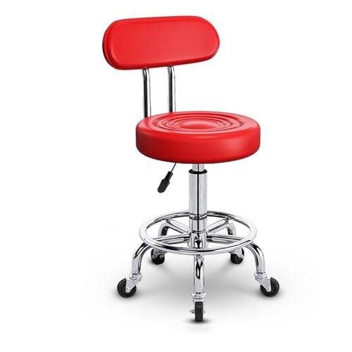 Round Rolling Beauty Stool with backrest, PU Leather with Wheels Swivel Height Adjustable Salon Chair Stool Kitchen Work SPA Stools(Red) (Red One Size) von Generic