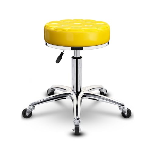 Round Rolling Stool Chair PU Leather Height Adjustable Shop Stool Swivel Drafting Work SPA Salon Stools with Wheels Office Chair(Color:Yellow) (Yellow One Size) von Generic