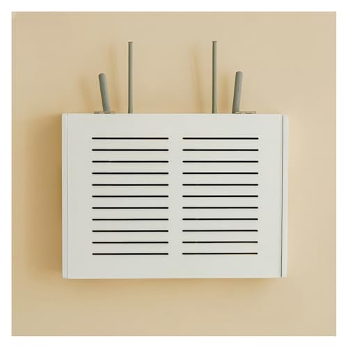 Router Aufbewahrungsbox Aus Holz,Lochfreier Mehrschichtiges WiFi-Rack Mit Klappe Für Modem, Set-Top-Box & Kabel,Wandmontage Oder Tisch – Weiß(A) von Generic