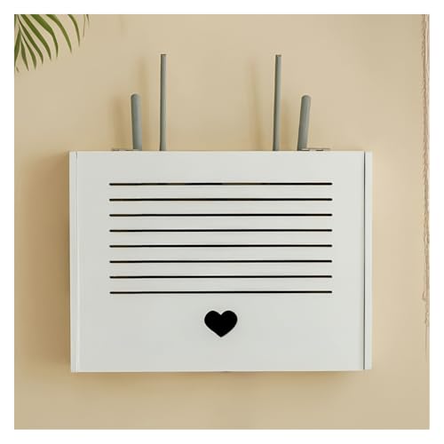 Router Aufbewahrungsbox Aus Holz,Lochfreier Mehrschichtiges WiFi-Rack Mit Klappe Für Modem, Set-Top-Box & Kabel,Wandmontage Oder Tisch – Weiß(C) von Generic