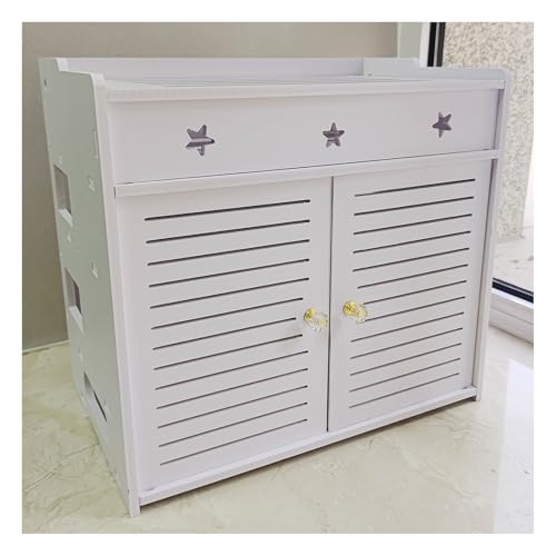 Router Aufbewahrungsbox Aus Holz,Lochfreier Mehrschichtiges WiFi-Rack Mit Klappe Für Modem, Set-Top-Box & Kabel,Wandmontage Oder Tisch – Weiß(D) von Generic