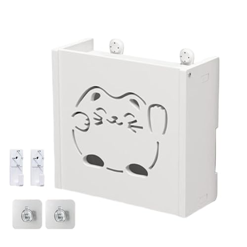 Router Halterung Wand Router Aufbewahrungsbox | Hollow Fortune-Cat-Router-Abdeckbox, platzsparende Router-Box, schöne WLAN-Organisationsbox für Zuhause, Wohnzimmer, Gold von Generic