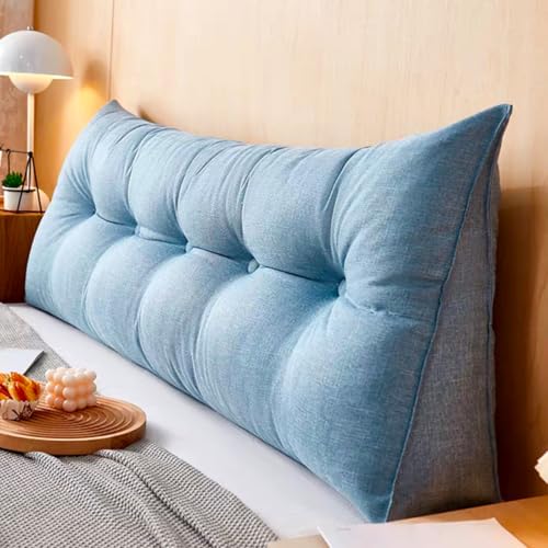 Rückenkissen,Keilkissen for Bett Und Sofa Geeignet,Dreieckiges Lesekissen,Kissen Mit Abnehmbarem Und Waschbarem Bezug,mit Praktischem Seitenfach,Sitzkissen, Wandkissen(Light Blue,150 * 50 * 20cm) von Generic