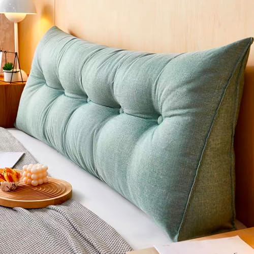 Rückenkissen,Keilkissen for Bett Und Sofa Geeignet,Dreieckiges Lesekissen,Kissen Mit Abnehmbarem Und Waschbarem Bezug,mit Praktischem Seitenfach,Sitzkissen, Wandkissen(Light Green,150 * 50 * 20cm) von Generic