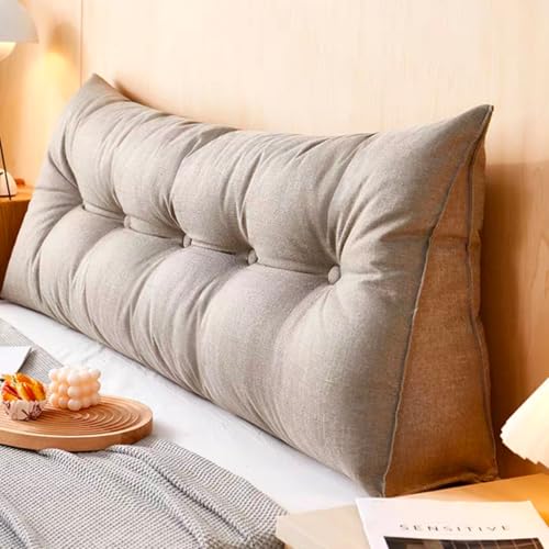 Rückenkissen,Keilkissen for Bett Und Sofa Geeignet,Dreieckiges Lesekissen,Kissen Mit Abnehmbarem Und Waschbarem Bezug,mit Praktischem Seitenfach,Sitzkissen, Wandkissen(Light Grey,60 * 50 * 20cm) von Generic
