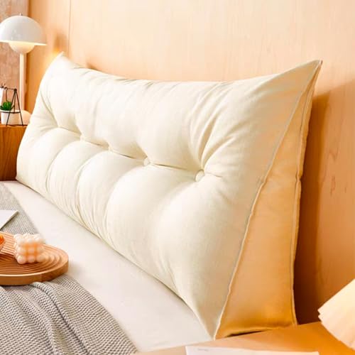 Rückenkissen,Keilkissen for Bett Und Sofa Geeignet,Dreieckiges Lesekissen,Kissen Mit Abnehmbarem Und Waschbarem Bezug,mit Praktischem Seitenfach,Sitzkissen, Wandkissen(Off-White,60 * 50 * 20cm) von Generic