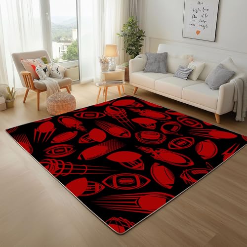 Rugby Sport Teppich Wohnzimmer 140x200cm rutschfest Kurzflor Kunstwolle Schlafzimmer Teppisch Waschbar Roter Fußball Bettvorleger Teppiche für Büro Bereich Dekor Rugby Sport Teppich Wohnzimmer 140x200cm rutschfest Kurzflor Kunstwolle Schlafzimmer Teppisch Waschbar Roter Fußball Bettvorleger Teppiche für Büro Bereich Dekor von Generic