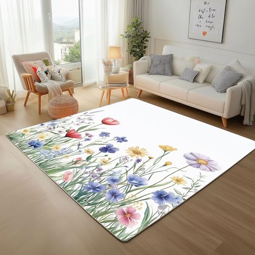 Rugs for Living Room - Teppich Kurzflor Natur Aquarell Pflanzen Blumen Teppich Flauschig Gemalte Blumen Waschbare Teppiche für Wohnzimmer Schlafzimmer Jugendzimmer Bettvorleger 180x240cm Rugs for Living Room - Teppich Kurzflor Natur Aquarell Pflanzen Blumen Teppich Flauschig Gemalte Blumen Waschbare Teppiche für Wohnzimmer Schlafzimmer Jugendzimmer Bettvorleger 180x240cm von Generic