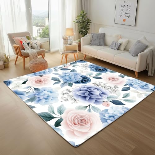 Rugs for Living Room - Teppich Kurzflor Natur Pflanzen und Hortensien Teppich Flauschig Blaue Blumen Waschbare Teppiche für Wohnzimmer Schlafzimmer Jugendzimmer Bettvorleger 120x170cm Rugs for Living Room - Teppich Kurzflor Natur Pflanzen und Hortensien Teppich Flauschig Blaue Blumen Waschbare Teppiche für Wohnzimmer Schlafzimmer Jugendzimmer Bettvorleger 120x170cm von Generic